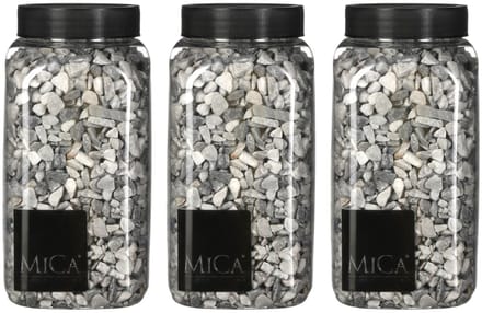 Mica Decorations decoratie steentjes - 3x - grijs - 1 kilo - 650ml - hobby steentjes
