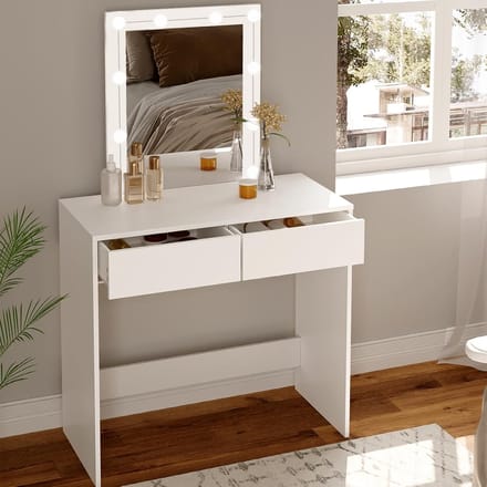 Kaptafel met LED-verlichting en Spiegel - 2 Lades - Wit - 80x132.5 cm