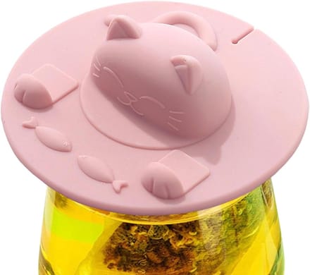 Kattendeksel - Herbruikbaar deksel - Dranken vers houden - Met theezakjeshouder - 11 x 11 cm - Roze