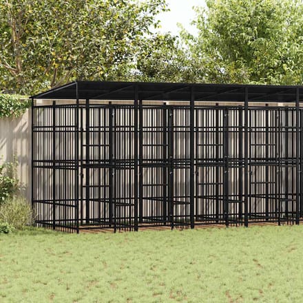 vidaXL Hondenkennel met dak 14,75 m² staal