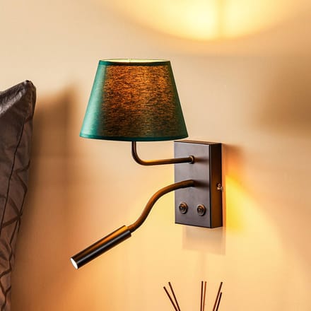 Luminex Wandlamp Soho, conisch, leeslampje, groen/goud
