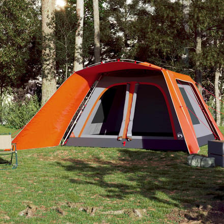 vidaXL - Tent - met - luifel - 9-persoons - snelontgrendeling - grijs - en - oranje
