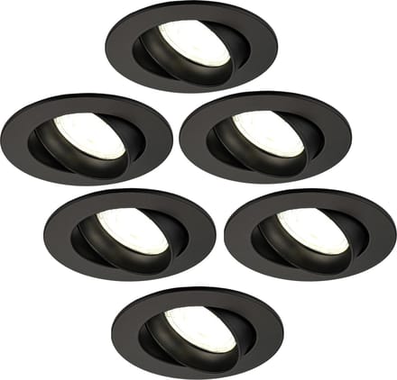 Ledvion - 6X LED Inbouwspot Rio - Zwart - Dimbaar - 3W - 4000K - Ø85 mm