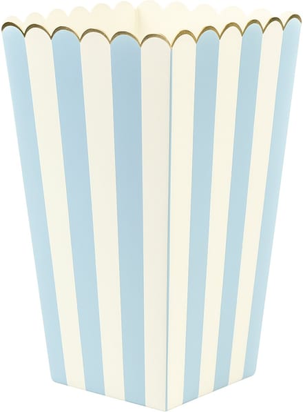 PARTYPRO - 8 gestreepte popcornbakjes in pastelblauw en goud van karton