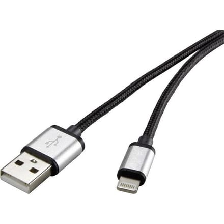 Renkforce RF3969327 USB-kabel USB 2.0 USB-A stekker, Apple Lightning stekker 0.50 m Donkergrijs Stoffen mantel