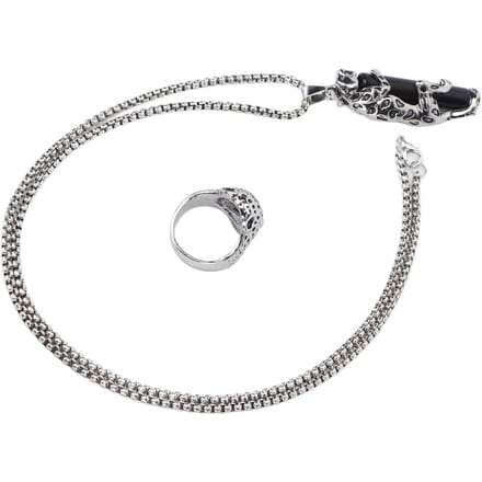 Colliers Pendants Ensemble de Bagues 2pcs Colliers Pendants Forme Pilier Léopard Bague Bijou pour Hommes gray