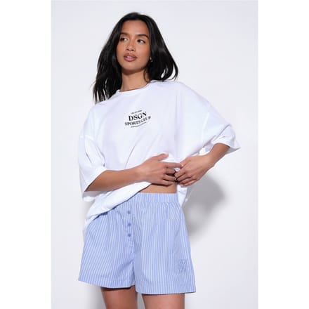 Dames Dsgn Studio Henley Knoop Streep Poplin Short | Blue | Maat: Small