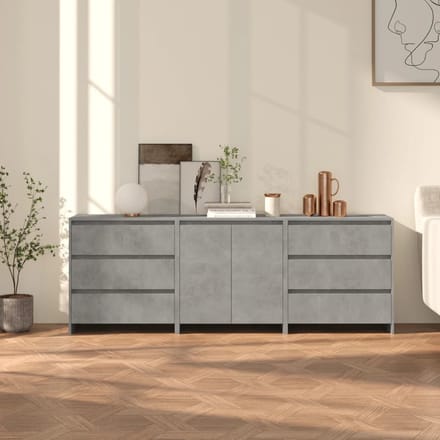 vidaXL - 3 - st - Dressoirs - bewerkt - hout - betongrijs