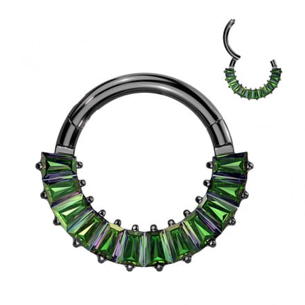 Piercing titanium 12lined Baguette clicker ring 1.2x10 - zwart - LMPiercings