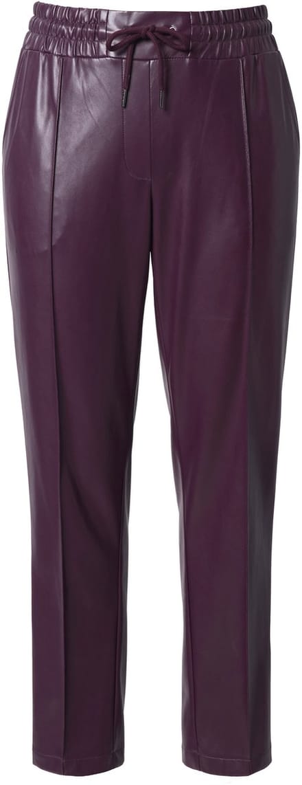 Ulla Popken - Dames - 7/8-broek leerlook plooien elastische tailleband - Donkerpruim - Maat 54