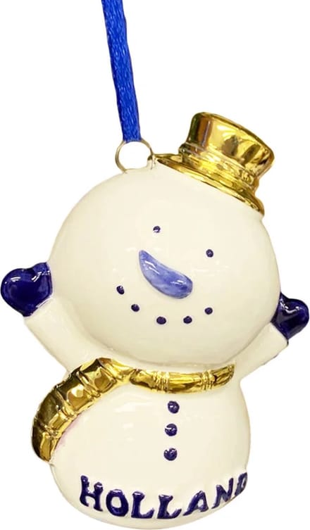 Kerstboom hanger Hollands sneeuwpop Delftsblauw met goud