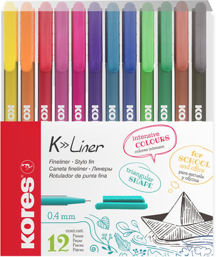 Kores Fineliner K-Liner, lijndikte 0,4 mm, etui met 12 stuks