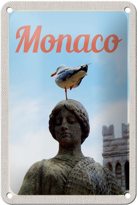 Blechschild Reise 12x18 Monaco Frankreich Europa Skulptur Vogel Schild