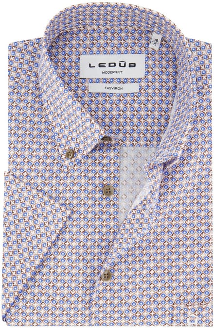 Overhemd Ledub Modern Fit blauw bruin geprint katoen
