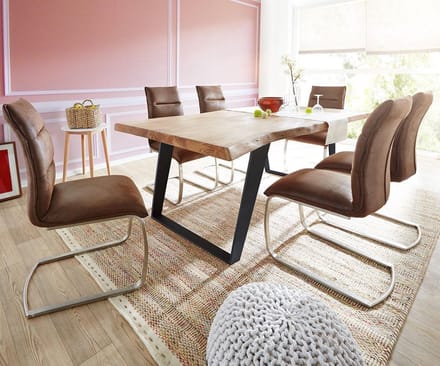 Eettafel Edge acacia natuur 200x100 XL metaal schuin Live-Edge