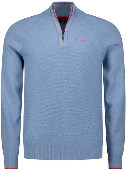 Trui New Zealand lichtblauw half zip gemeleerd normale fit