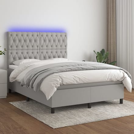 vidaXL - Boxspring - met - matras - en - LED - stof - lichtgrijs - 140x200 - cm