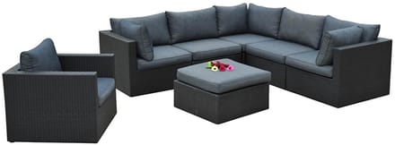 Loungeset 7-delig - Zwart wicker met antraciete kussens