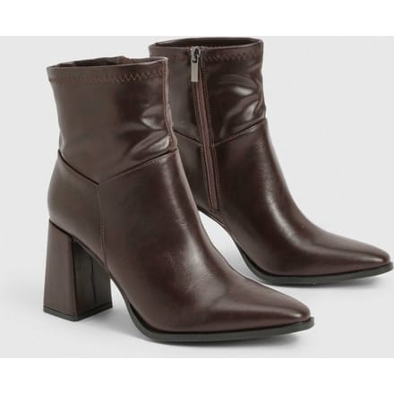 boohoo Dames Sock Flared Heel enkellaarzen | Bruin | Maat: 40
