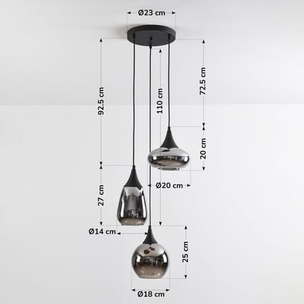 LumenXL Moderne hanglamp - smoke glas, 3-lichts - Loua