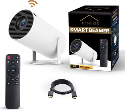 Homezie Beamer | Streamen vanaf je telefoon | 8K support | 720P | WiFi, HDMI, Bluetooth | Android 14.0 | Inclusief opbergtas | Mini beamer