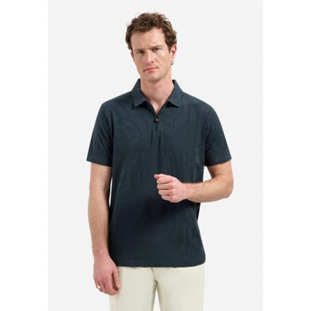NO-EXCESS groene heren polo   Punt kraag   Regular fit   Structuur patroon   Ritssluiting   Korte mouw Groen S