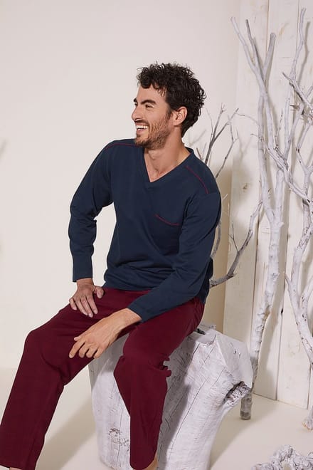 Heren Huispak/Pyjama Levi / Bordeaux/Blauw kleur/ maat XL