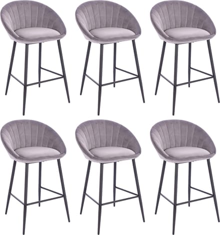 Lina® Liberty Barstoel Grijs - Set van 6 - Velvet - Barkrukken