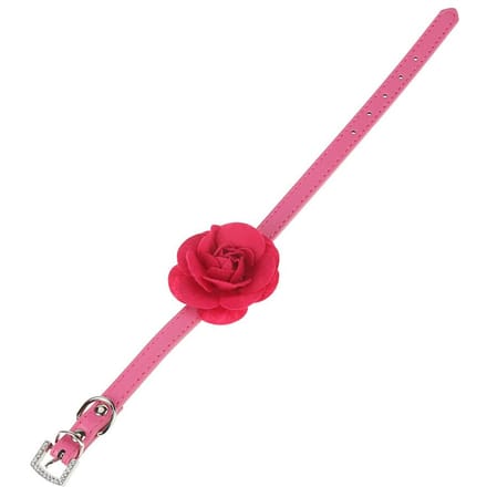 Mode Leuke PU Leer Rozenbloem Bloemblad Hondenhalsband Puppy Kat Halsketting Decor Rozenrood red