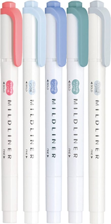Zebra Mildliner 5 Favoriete Kleuren Set A + Extra Set van 4 Pastel Artline Markers
