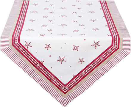 Clayre & Eef Tafelloper BOW65 50*160 cm - Rood 100% Katoen Tafelkleed Loper Tafeltextiel