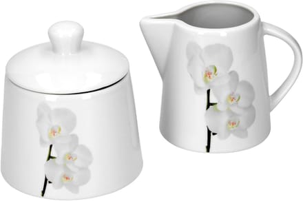 Koffie-aanvulset melkkan & suikerpot Vanda witte orchidee