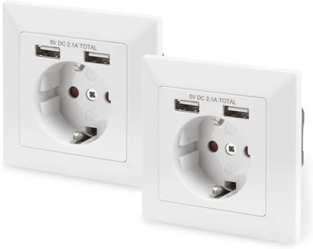 Inbouwcontactdoos met USB-A lader - 2 x USB-aansluitingen - 5V/2.1A - Zuiver wit