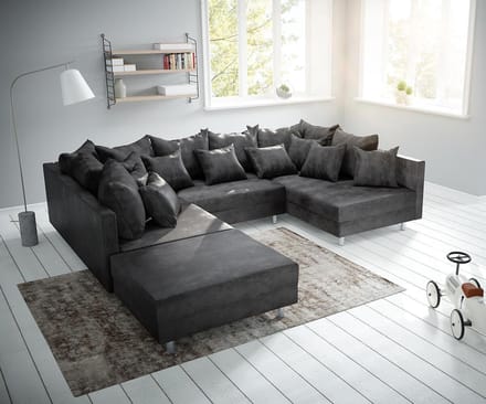 bank Clovis antraciet antieke look met hocker woonlandschap module bank