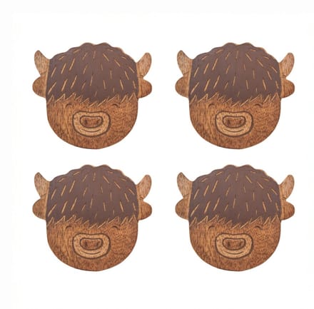 Sass & Belle - Highland Cow - Onderzetters - 4 Stuks
