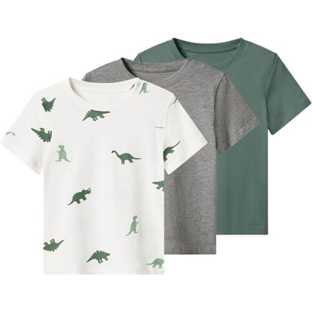 LUPILU Set van 3 kinder T-shirts (print/grijs/groen, 98/104)