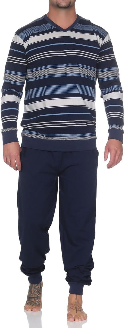 Normann heren pyjama lang met manchetten - pyjama met strepenlook - ook in grote maten