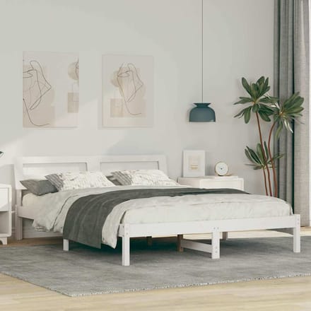 vidaXL - Bedframe - met - hoofdeinde - Wit - 160 - x - 200 - cm - Massief - grenenhout