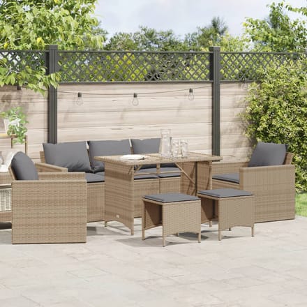 vidaXL - 6-delige - Loungeset - met - kussens - poly - rattan - beige