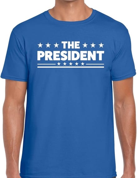 The President tekst t-shirt - blauw - voor heren - carnaval - leiding - baas - cadeau - leider M