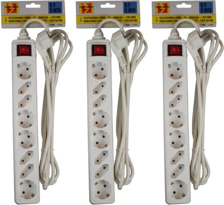 Benson stekkerdoos - 3x - 8-voudig - wit - 3m - 4 platte en 4 ronde stekker