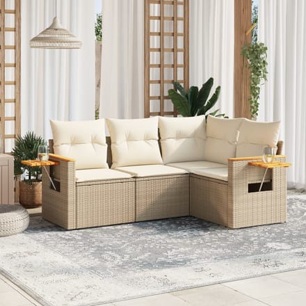 vidaXL - 4-delige - Loungeset - met - kussens - poly - rattan - beige