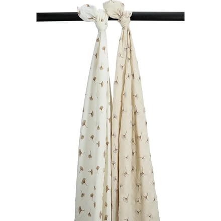 Meyco Baby Ginkgo swaddle - 2-pack - pre-washed hydrofiel - offwhite/soft sand - 120x120cm