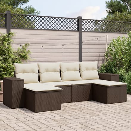 vidaXL - 6-delige - Loungeset - met - kussens - poly - rattan - bruin