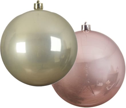 Grote decoratie kerstballen - 2x st - 14 cm - champagne en lichtroze - kunststof