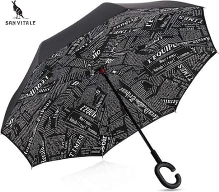 San Vitale® - Unieke reversible Windproof Paraplu - Paraplu opvouwbaar - Paraplu's - Krant Zwart