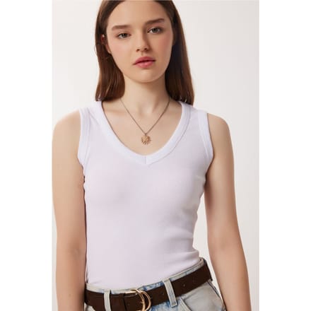 Geribbelde V-hals Cami Top