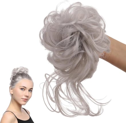 Haarstukje met elastiek - Rommelige knot - Direct volume - Synthetische vezel - 45 gram - Wit