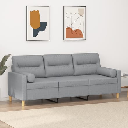 vidaXL - Driezitsbank - met - sierkussens - 180 - cm - stof - lichtgrijs