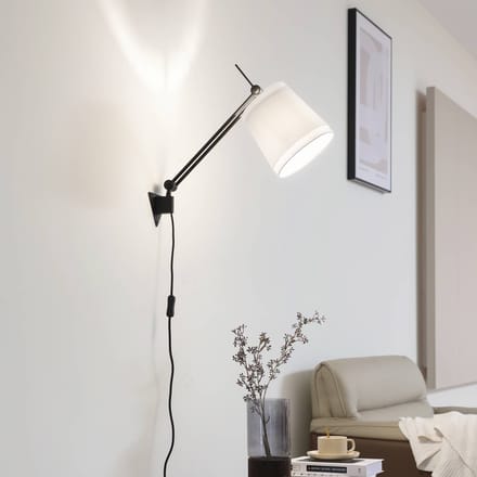 Lucande - wandlamp - 1licht - Metaal, textiel - H: 66 cm - E27 - mat zwart, crème